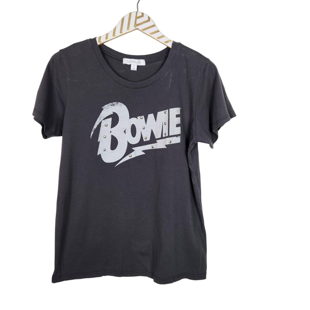 DAYDREAMER Shirt Womens Small Gray David Bowie Studded Graphic Tee Top Band